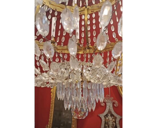 LARGE MID-19TH CENTURY GILDED BRONZE AND CRYSTAL BASKET CHANDELIER