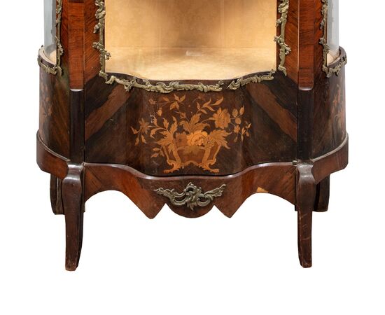 Showcase veneered in various woods. France, late 19th century.