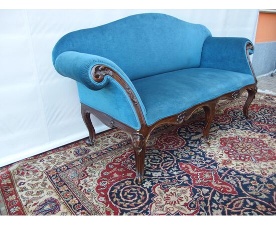 LOUIS XV STYLE TWO-SEATER SOFA LATE 18TH CENTURY FROM PIEDMONT cm L 174xW60xH93