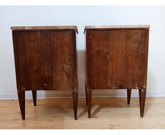 Pair of inlaid Directoire bedside tables - marble top - small cabinet - 18th century/1700s