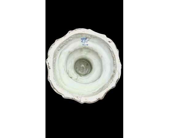 Pair of ceramic vases with floral decoration. Gian Battista Viero manufacture. Nove di Bassano