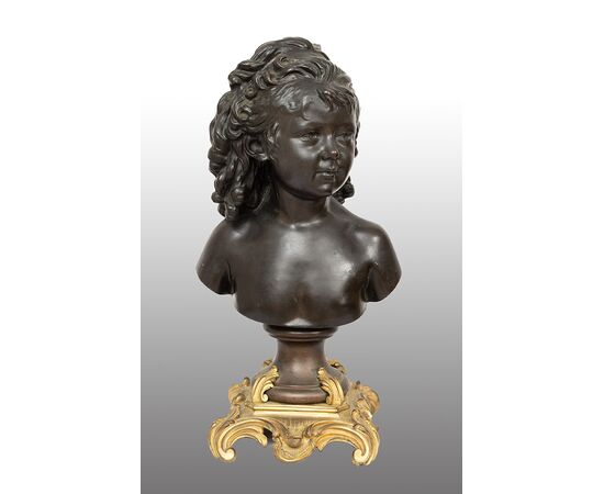 Scultura antica in bronzo patinato e bronzo dorato firmata"Houdon".Francia XIX secolo.