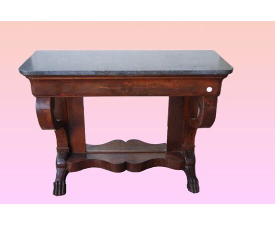 French Empire style mahogany console table from the 1800s with mirror and marble