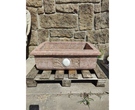 Bellissimo lavandino in marmo rosso verona con intarsio - 68 x 42 cm