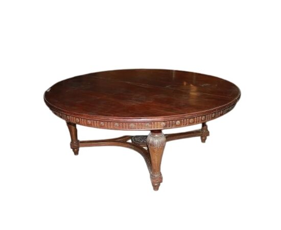 Large early 1800s French Louis XVI style mahogany table, 2 meters in diameter.