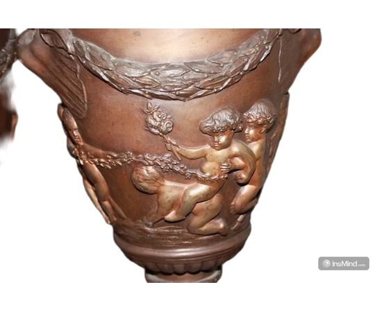 Pair of Large Antimony Vases with Yellow Marble Bases, 19th Century