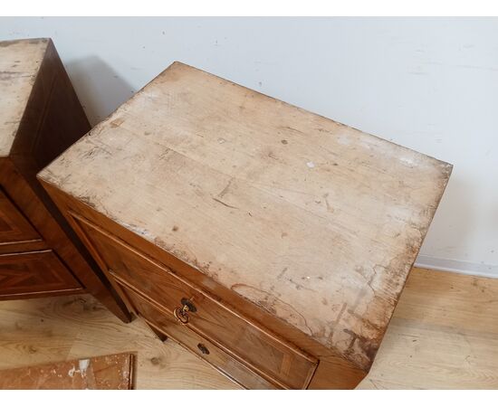 Pair of inlaid Directoire bedside tables - marble top - small cabinet - 18th century/1700s