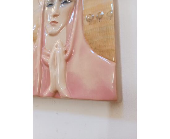 Ceramic bas-relief Madonna in prayer - Essevi - 50s/60s - perfect