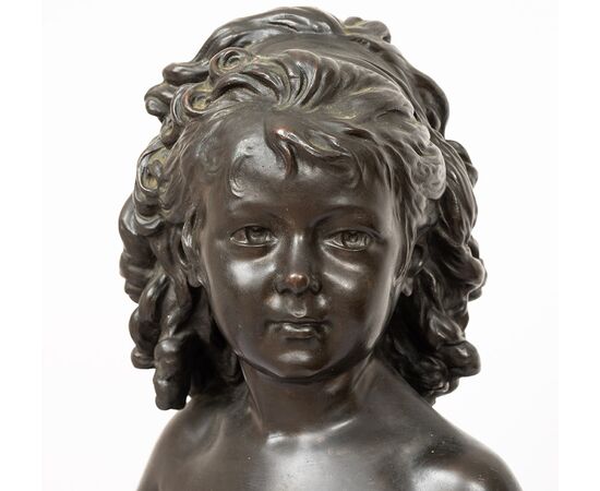 Scultura antica in bronzo patinato e bronzo dorato firmata"Houdon".Francia XIX secolo.