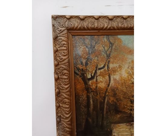 Oil on canvas painting, countryside landscape with river - Galbusera Giovacchino - 1900s