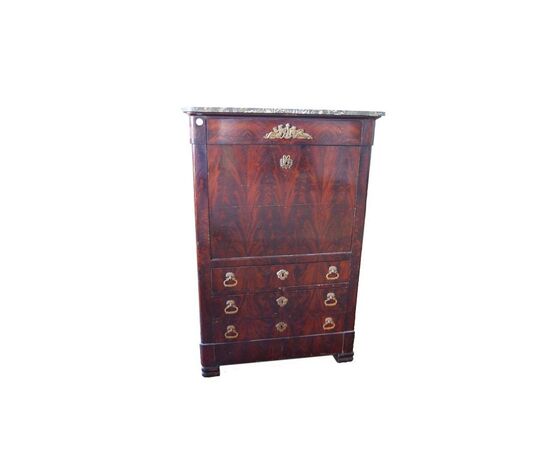 Early 1800s Empire secretaire in mahogany feather with rich bronze applications