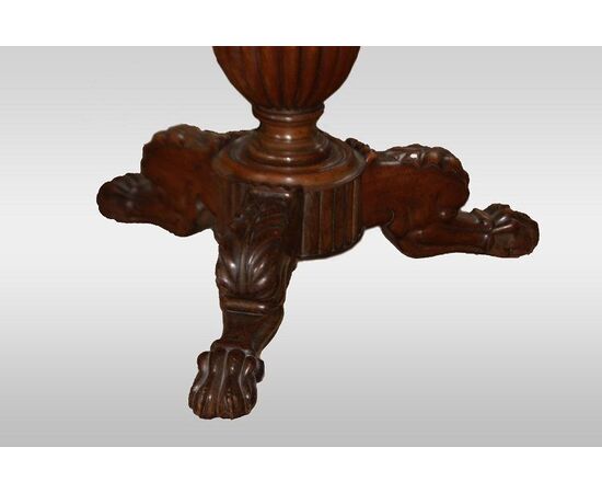 1800s Carlo X mahogany coffee table with marble top and lion's paw feet