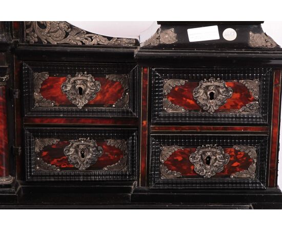Stunning Sicilian writing desk from the 1700s in ebony, tortoise shell, and silver finishes.