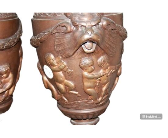 Pair of Large Antimony Vases with Yellow Marble Bases, 19th Century