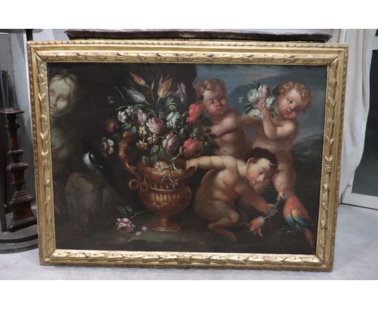 Still Life with Putti and Flowers, Rome, late 17th century