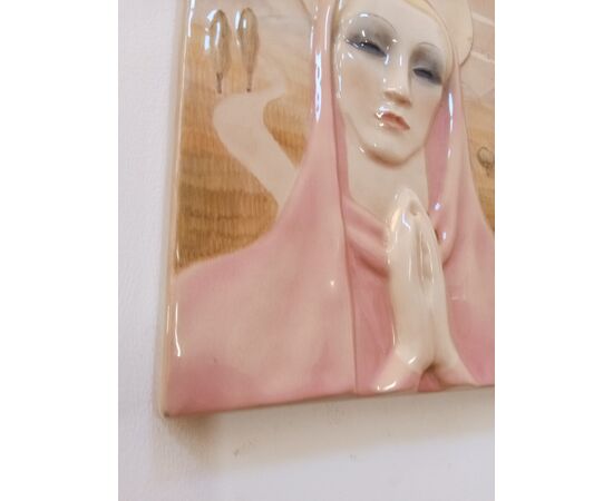 Ceramic bas-relief Madonna in prayer - Essevi - 50s/60s - perfect