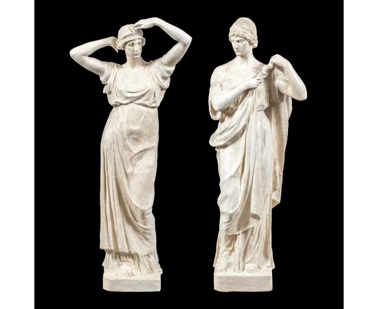 Pair of scagliola sculptures - Roman figures. Italian manufacture, 19th century.
