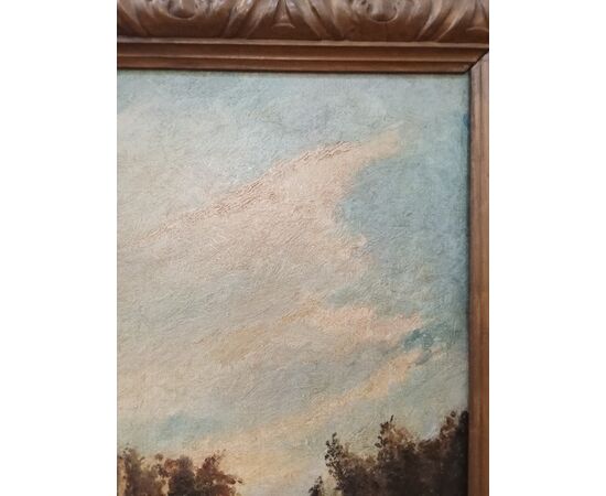 Oil on canvas painting, countryside landscape with river - Galbusera Giovacchino - 1900s