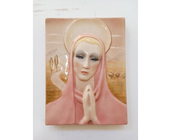 Ceramic bas-relief Madonna in prayer - Essevi - 50s/60s - perfect