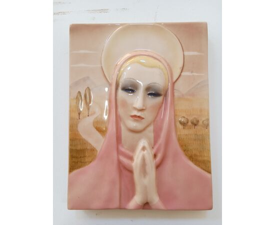 Ceramic bas-relief Madonna in prayer - Essevi - 50s/60s - perfect
