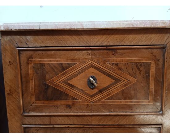 Pair of inlaid Directoire bedside tables - marble top - small cabinet - 18th century/1700s