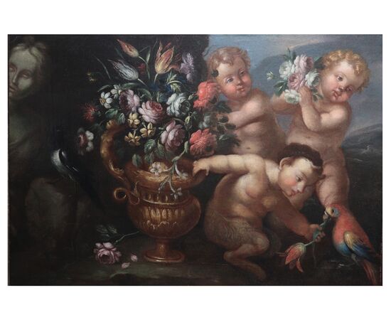 Still Life with Putti and Flowers, Rome, late 17th century