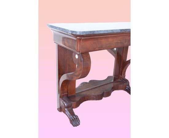 French Empire style mahogany console table from the 1800s with mirror and marble