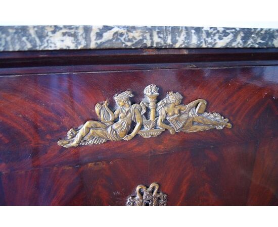 Early 1800s Empire secretaire in mahogany feather with rich bronze applications