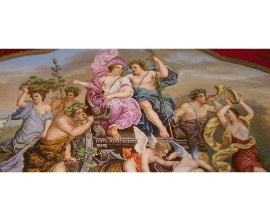 Antico vassoio in porcellana Manifattura Vienna del 1800 con personaggi