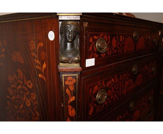 Dutch 18th-century Empire style seven-drawer chest in richly inlaid mahogany