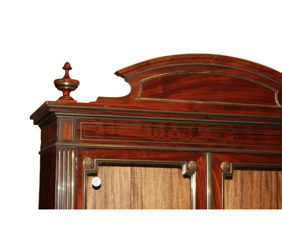 Vetrina Libreria 2 Porte Francese stile Luigi XVI in Legno di Mogano con Ottoni