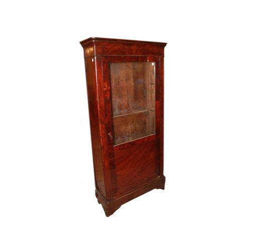 French bookcase display cabinet, Directoire style, mahogany feather, 19th century