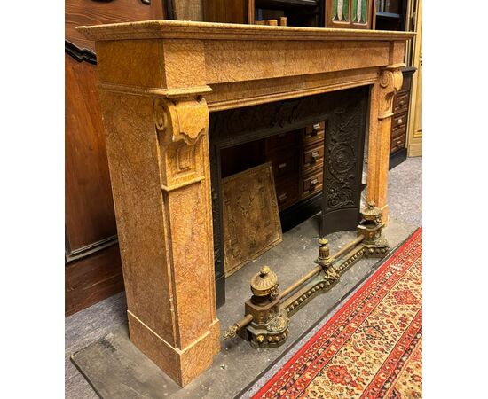 CHM892 - Antique fireplace in Siena Yellow marble, 19th century, dimensions cm L 146 x H 103 x D 3