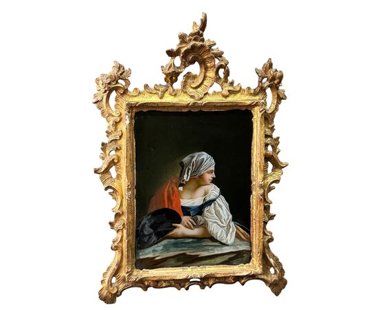 GLASS PAINTING "FEMALE FIGURE" – VENICE 18TH CENTURY