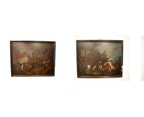 Pair of Italian 17th-century oil on canvas "Hunting Scenes"