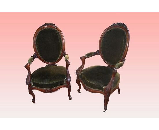 Pair of mid-1800s French Louis Philippe armchairs in rosewood