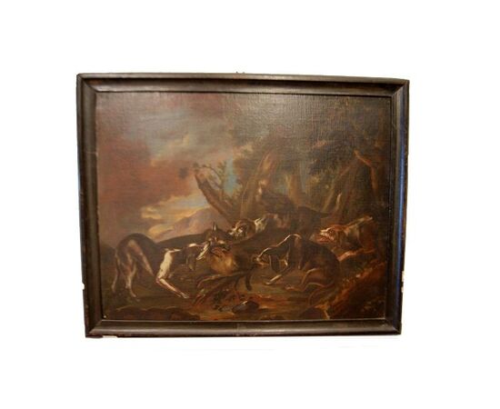 Pair of Italian 17th-century oil on canvas "Hunting Scenes"