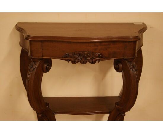 Antique small French Louis Philippe console table from the 1800s in mahogany wood