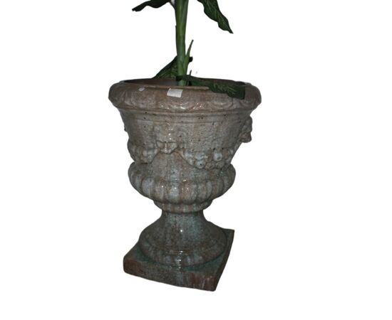 Pair of large crater vases from the early 1900s in glazed terracotta