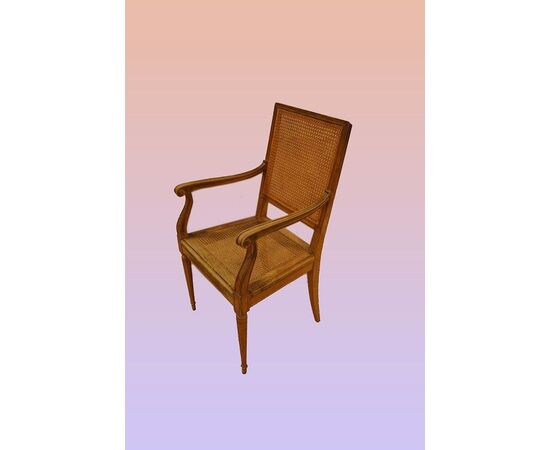 Set of 6 late 1800s French walnut straw armchairs.