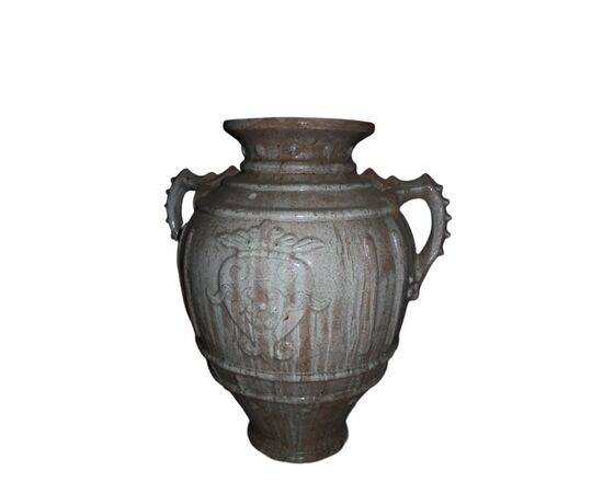 Pair of large antique glazed terracotta jars from the early 1900s