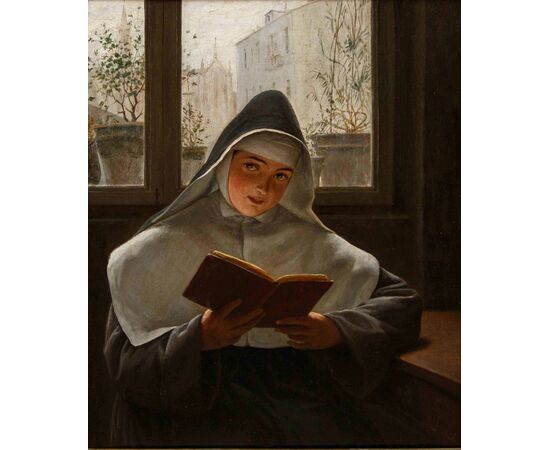 Ferdinando Brambilla (Milan, 1838-1921), Reading Nun