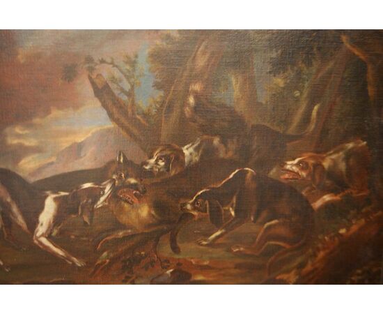Pair of Italian 17th-century oil on canvas "Hunting Scenes"