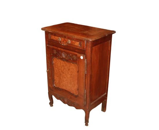 Piccola Credenza Provenzale in legno di noce e olmo ad 1 anta