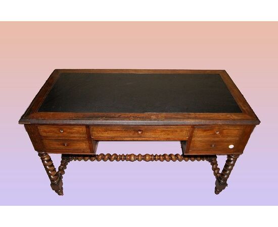 Stunning antique French desk from the early 1800s, Charles X style, with inlays and brass inlay.