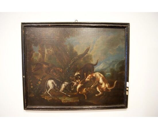 Pair of Italian 17th-century oil on canvas "Hunting Scenes"