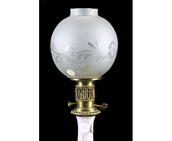 Pair of antique Old Paris pink porcelain lamps from the 1800s