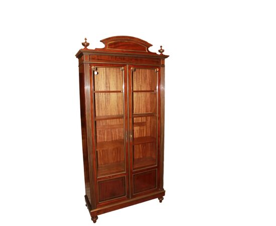 Vetrina Libreria 2 Porte Francese stile Luigi XVI in Legno di Mogano con Ottoni