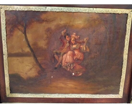 French Transition style display cabinet with 1800s Vernis-Martin paintings