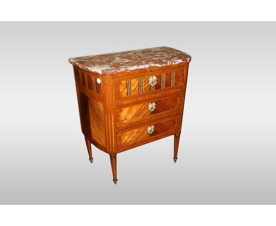 Small French Louis XVI style chest of drawers with marble top, from the 1800s